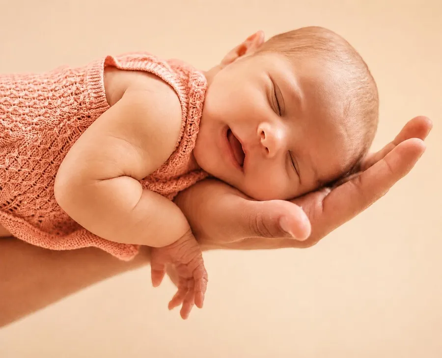 Newborn sleeping in a parent's hands
